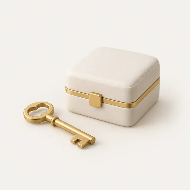 A gold key beside a closed box